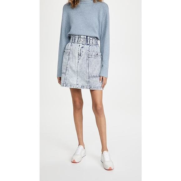 NWT SEA Betty Acid Wash Mini Skirt Size 2 Blue Denim High Waist Paperbag Chic - Picture 2 of 16